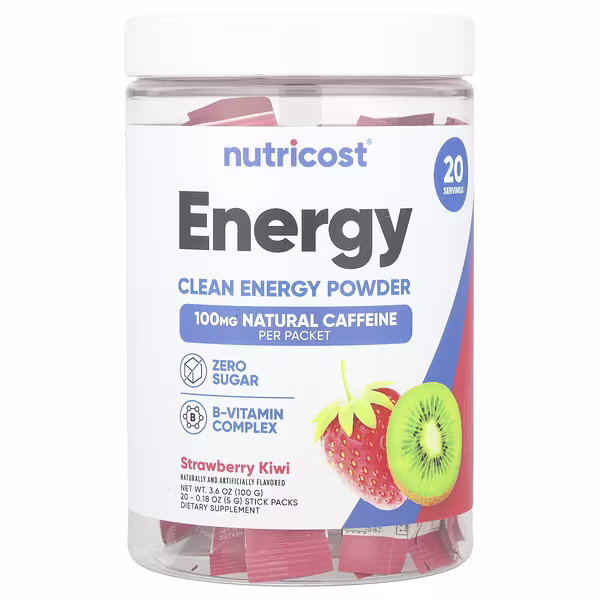 Nutricost, Energy, Clean Energy Powder, Strawberry Kiwi , 20 Stick Packs, 0.18 oz (5 g) Each