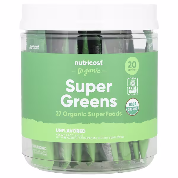 Nutricost, Organic Super Greens, Unflavored, 20 Stick Packs, 0.36 oz (10 g) Each