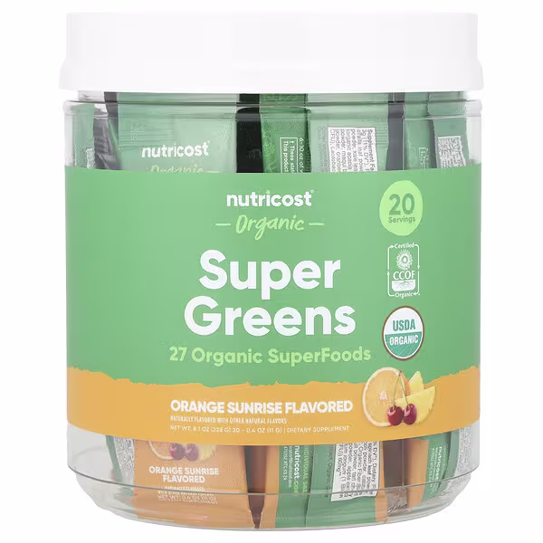 Nutricost, Organic Super Greens, Orange Sunrise, 20 Stick Packs, 0.4 oz (11 g) Each