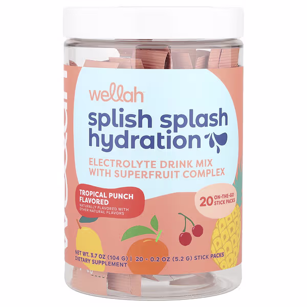 Wellah, Splish Splash Hydration, Tropical Punch, 20 Stick Packs, 0.2 oz (5.2 g) Each