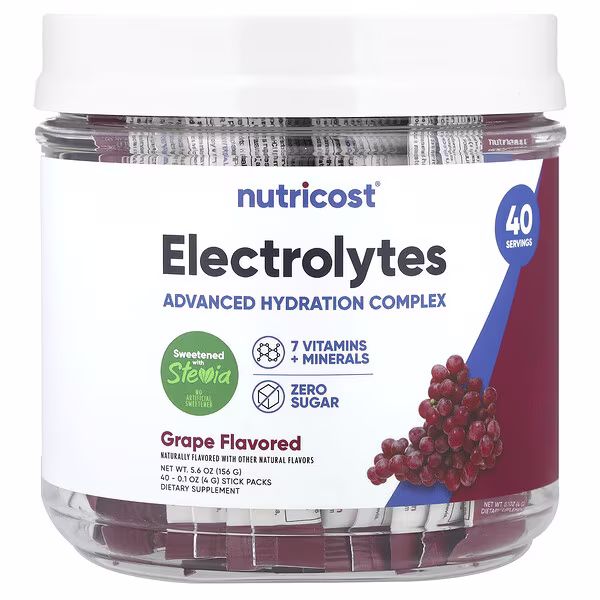 Nutricost, Electrolytes, Advanced Hydration Complex, Grape, 40 Stick Packs, 0.1 oz (4 g) Each
