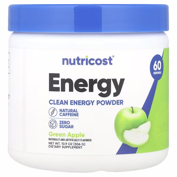 Nutricost, Energy, Clean Energy Powder, Green Apple, 10.9 oz (306 g)