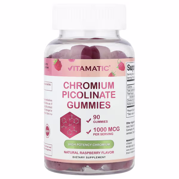 Vitamatic, Chromium Picolinate Gummies, Raspberry, 90 Gummies