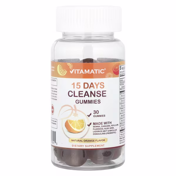 Vitamatic, 15 Days Cleanse Gummies, Natural Orange, 30 Gummies