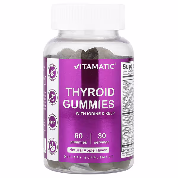 Vitamatic, Thyroid Gummies With Iodine & Kelp, Apple, 60 Gummies