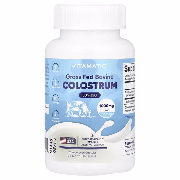 Vitamatic, Grass Fed Bovine Colostrum, 120 Vegetarian Capsules (500 mg per Capsule)