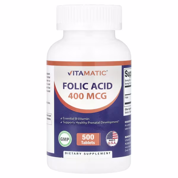Vitamatic, Folic Acid, 400 mcg, 500 Tablets