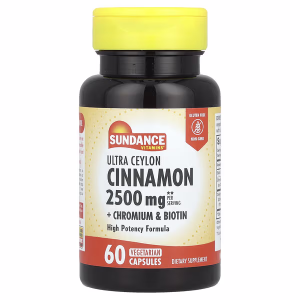 Sundance Vitamins, Ultra Ceylon Cinnamon + Chromium & Biotin, 60 Vegetarian Capsules