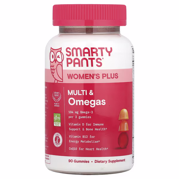 SmartyPants, Women's Plus, Multi & Omegas Gummies, Strawberry, Orange, and Lemon Creme, 90 Gummies
