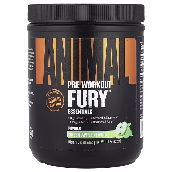Animal, Fury® Essentials, Pre Workout, Green Apple, 11.3 oz (322 g)
