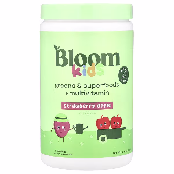 Bloom, Kids, Greens & Superfoods + Multivitamin, Strawberry Apple, 4.76 oz (135 g)