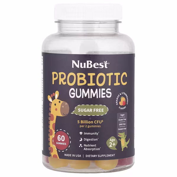 NuBest, Probiotic Gummies, Age 2+, Orange & Strawberry, 60 Gummies