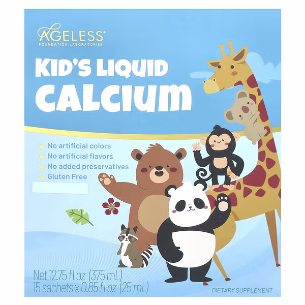 Ageless Foundation Laboratories, Kid's Liquid Calcium, 15 Sachets, 0.85 fl oz (25 ml) Each