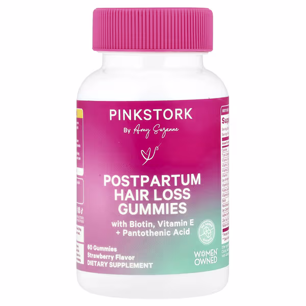 Pink Stork, Postpartum Hair Loss Gummies, Strawberry, 60 Gummies