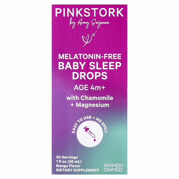 Pink Stork, Melatonin-Free Baby Sleep Drops, Age 4 m+, Mango, 1 fl oz (30 ml)