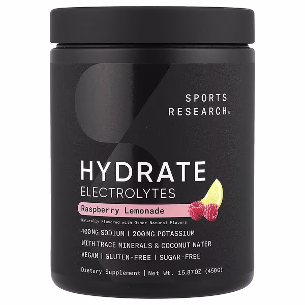 Sports Research, Hydrate Electrolytes, Raspberry Lemonade, 15.87 oz (450 g)
