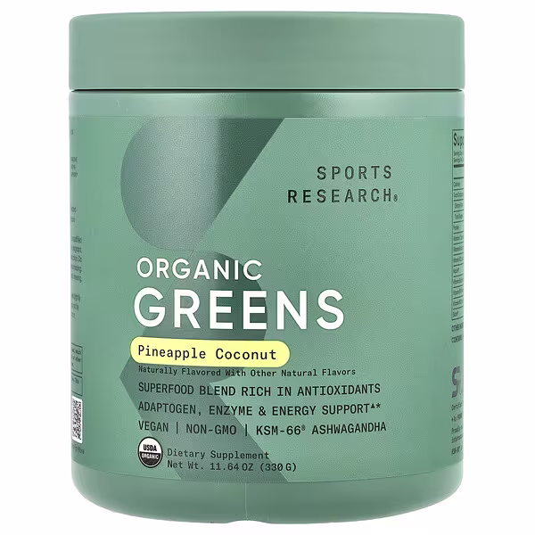 Sports Research, Organic Greens, Pineapple Coconut, 11.64 oz (330 g)