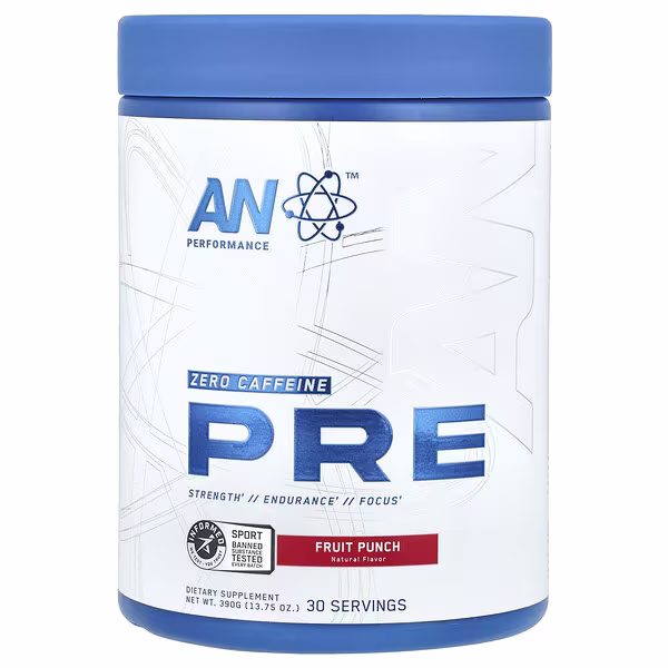 AN Supps, Pre-Workout, Zero Caffeine, Fruit Punch, 13.75 oz (390 g)