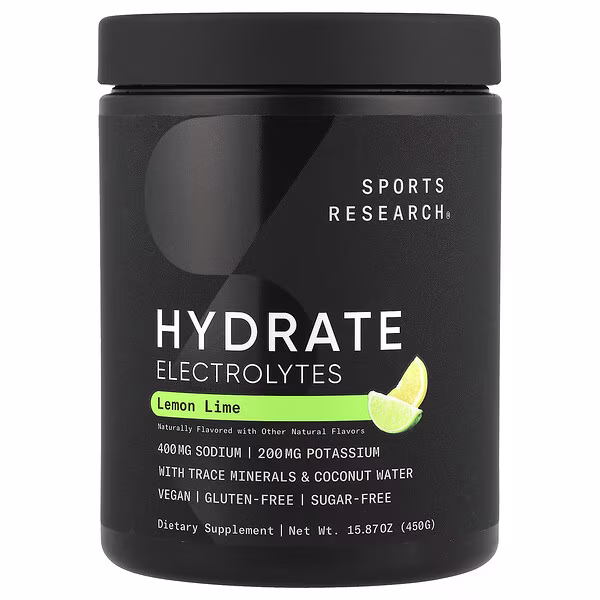 Sports Research, Hydrate Electrolytes, Lemon Lime, 15.87 oz (450 g)