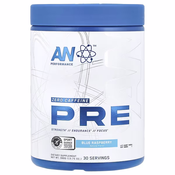 AN Supps, Pre-Workout, Zero Caffeine, Blue Raspberry, 13.75 oz (390 g)
