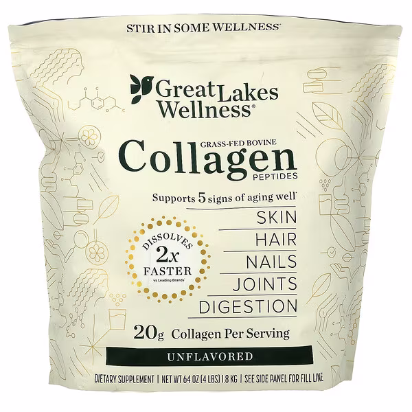 Great Lakes Wellness, Grass-Fed Bovine Collagen Peptides, Unflavored, 64 oz (1.8 kg)