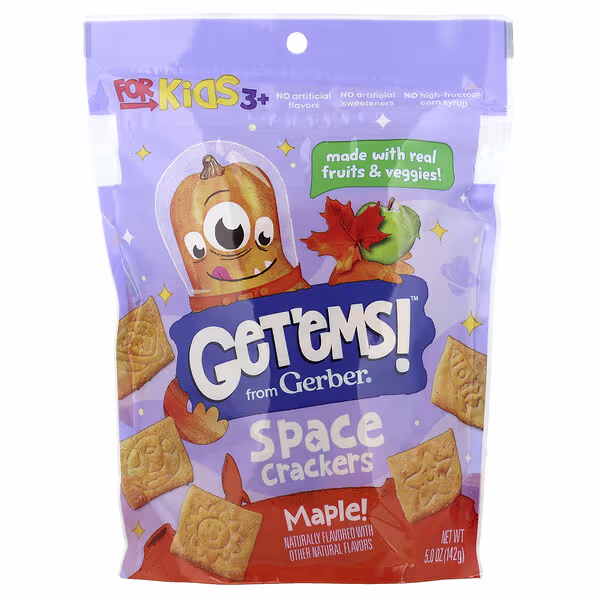 Gerber, Get'ems!™, Space Crackers, For Kids 3+, Maple, 5 oz (142 g)