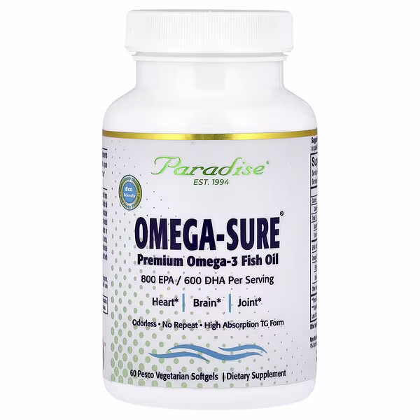 Paradise Herbs, Omega-Sure®, Premium Omega-3 Fish Oil, 60 Pesco Vegetarian Softgels