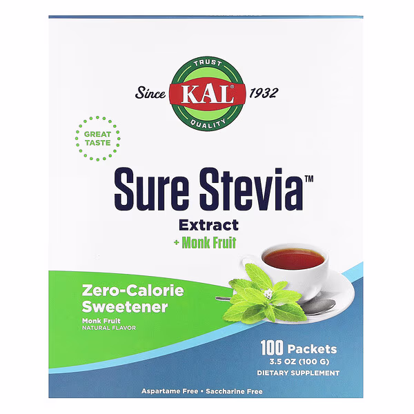 KAL, Sure Stevia Extract + Monk Fruit, 100 Packets, 3.5 oz (100 g)