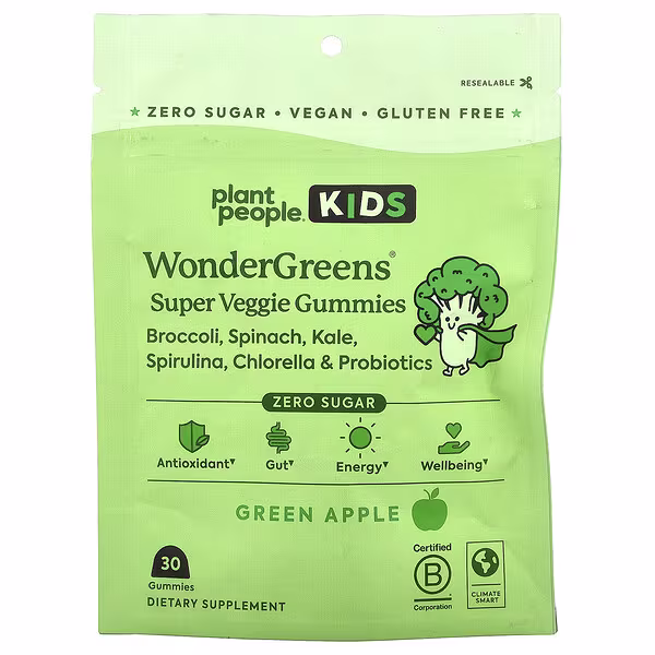 Plant People, Kids, WonderGreens® Super Veggie Gummies, Green Apple , 30 Gummies