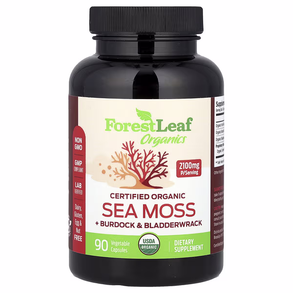 Forest Leaf, Certified Organic Sea Moss + Burdock & Bladderwrack, 90 Vegetable Capsules