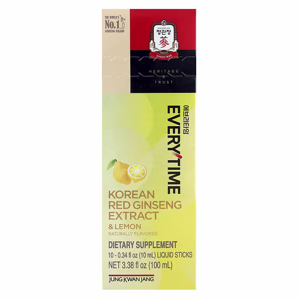 JungKwanJang, Korean Red Ginseng Extract, Everytime, Lemon, 10 Liquid Sticks, 0.34 fl oz (10 ml) Each