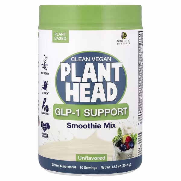 Genceutic Naturals, Clean Vegan Plant Head®, GLP-1 Support, Smoothie Mix, Unflavored, 12.5 oz (354.5 g)