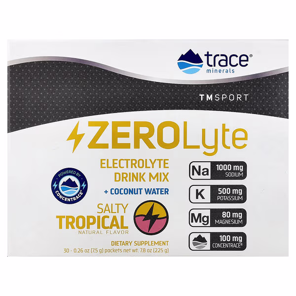 Trace, TM Sport, ZEROLyte, Electrolyte Drink Mix + Coconut Water,  Salty Tropical, 30 Packets,  0.26 oz (7.5 g) Each