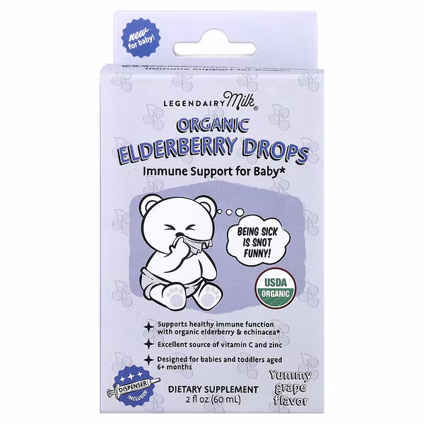 Legendairy Milk, Organic Elderberry Drops, 6+ Months, Yummy Grape, 2 fl oz (60 ml)