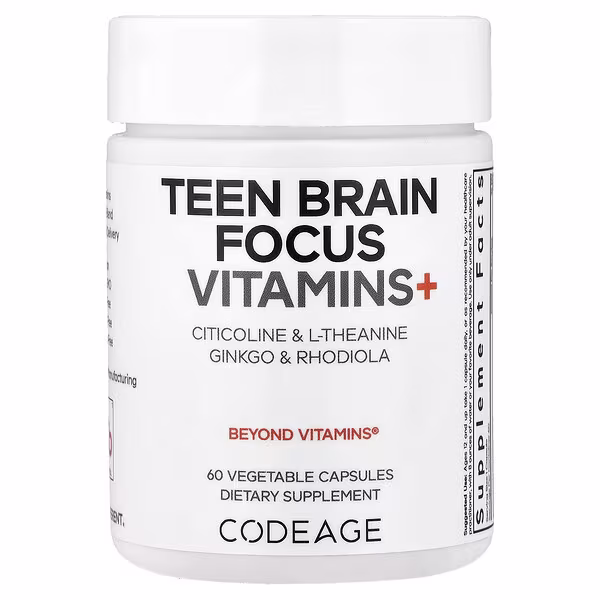 Codeage, Teen Brain Focus Vitamins+, 60 Vegetable Capsules