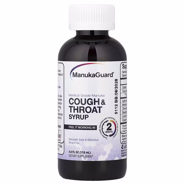 ManukaGuard, Cough & Throat Syrup, Medical Grade Manuka Honey, 4 fl oz (118 ml)