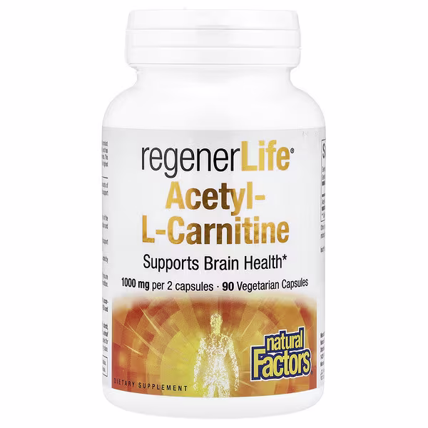 Natural Factors, RegenerLife®, Acetyl-LCarnitine, 90 Vegetarian Capsules (500 mg per Capsule)