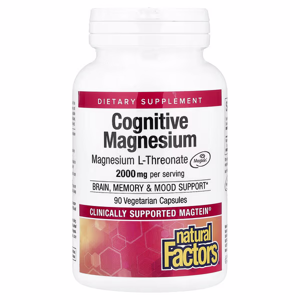 Natural Factors, Cognitive Magnesium, 90 Vegetarian Capsules (48 mg per Capsule)