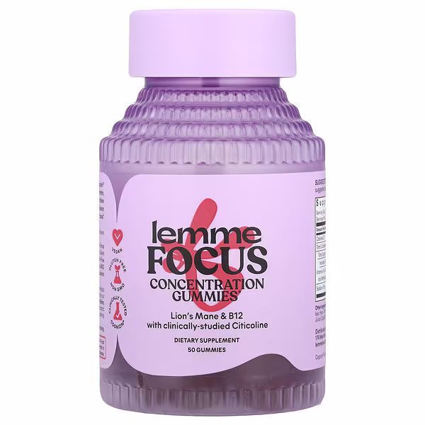Lemme, Focus, Concentration Gummies, Strawberry, 50 Gummies
