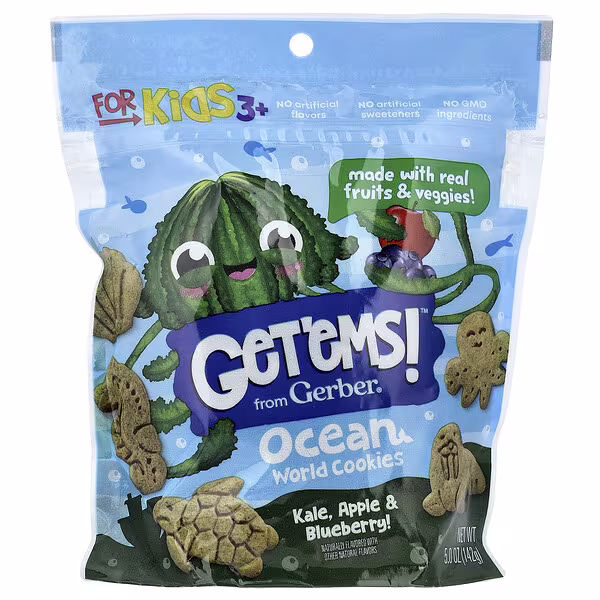 Gerber, Get'ems!™, Ocean World Cookies, For Kids 3+, Kale, Apple & Blueberry, 5 oz (142 g)