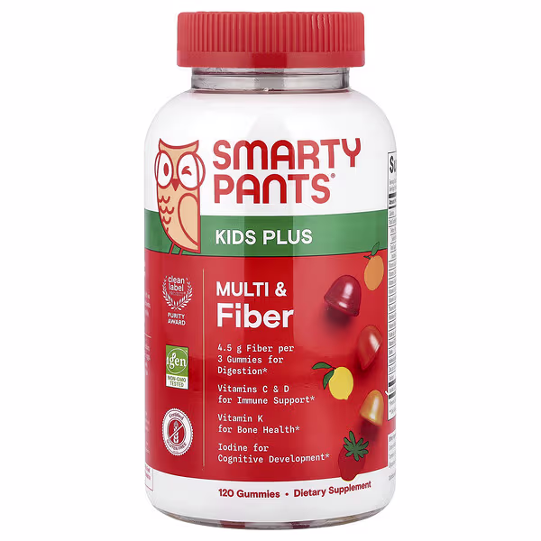 SmartyPants, Kids Plus, Multi & Fiber, Strawberry, Orange and Lemon, 120 Gummies
