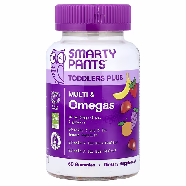 SmartyPants, Toddler Plus, Multi & Omegas, Grape, Orange, & Strawberry Banana, 60 Gummies