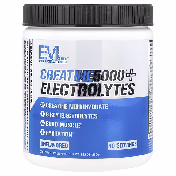 EVLution Nutrition, Creatine5000® Plus Electrolytes, Unflavored, 8.82 oz (250 g)