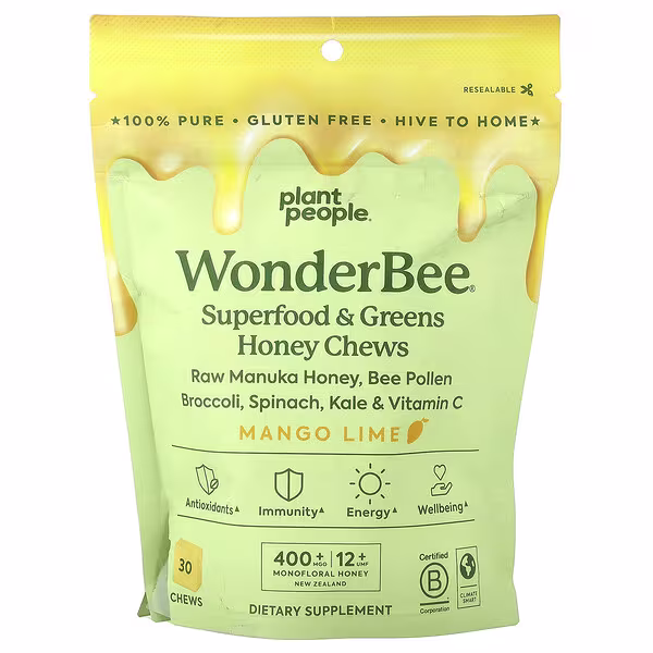 Plant People, WonderBee®, Superfood & Greens Honey Chews, Mango Lime, 30 Chews