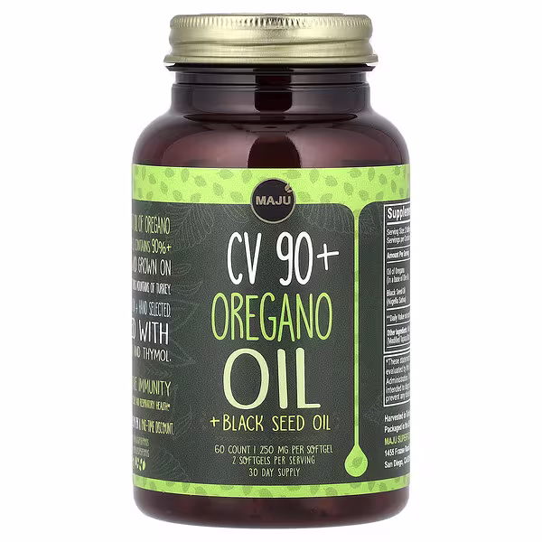 Maju Superfoods, CV 90+ Oregano Oil + Black Seed Oil, 60 Softgels