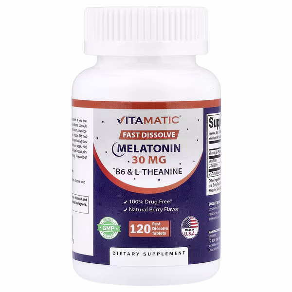 Vitamatic, Melatonin, B6 & L-Theanine, Natural Berry, 120 Fast Dissolve Tablets