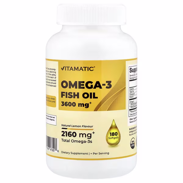 Vitamatic, Omega-3 Fish Oil, Natural Lemon, 180 Softgels