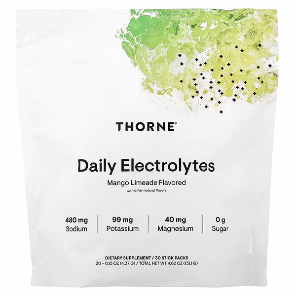 Thorne, Daily Electrolytes, Mango Limeade, 30 Stick Packs, 0.15 oz (4.37 g) Each