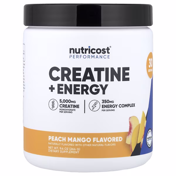 Nutricost, Performance, Creatine + Energy, Peach Mango, 9.4 oz (264 g)