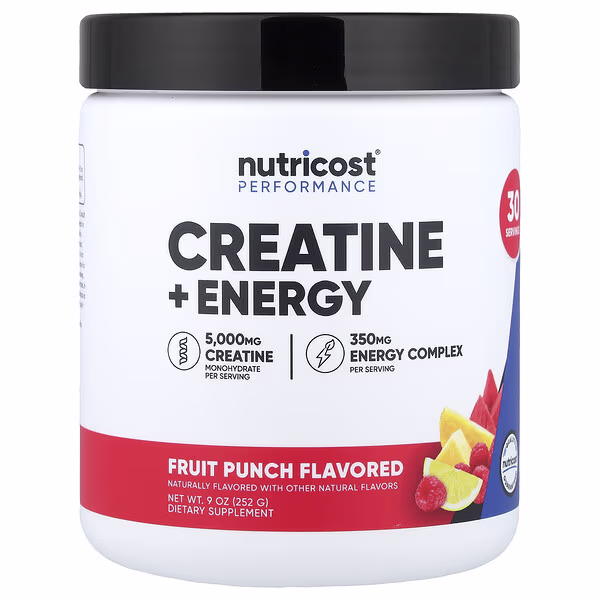 Nutricost, Performance, Creatine + Energy, Fruit Punch, 9 oz (252 g)